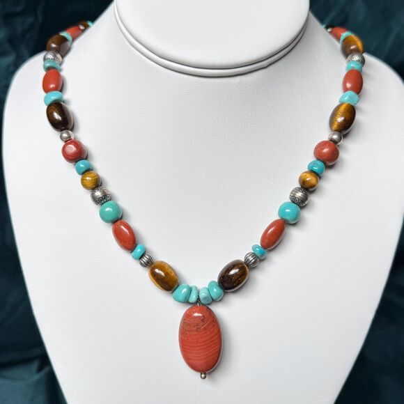 Vintage Carnelian Gemstone Necklace by Carolyn Pollack Sterling Silver Southwest - Picture 3 of 14